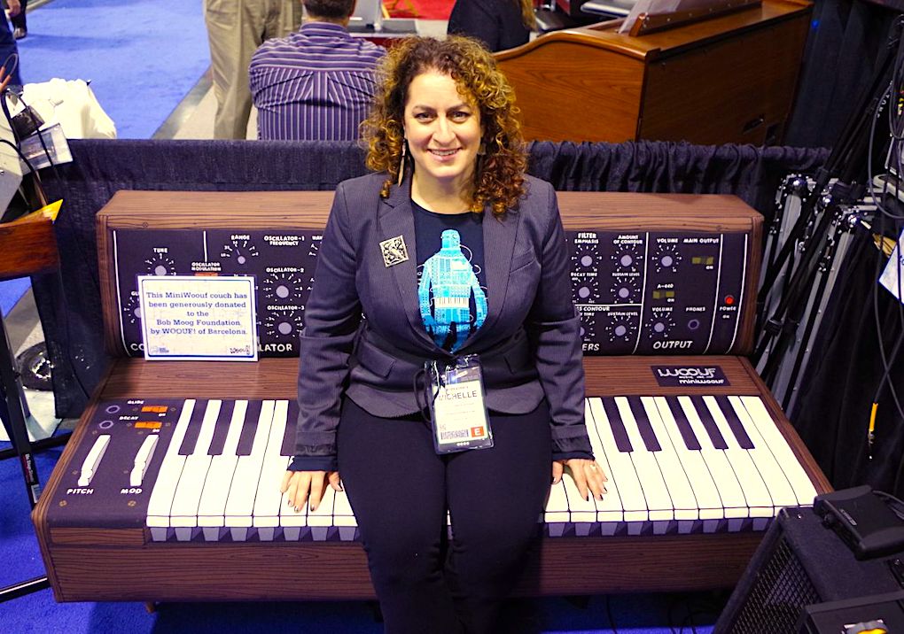 Michelle Moog-Koussa and a giant Minimoog image