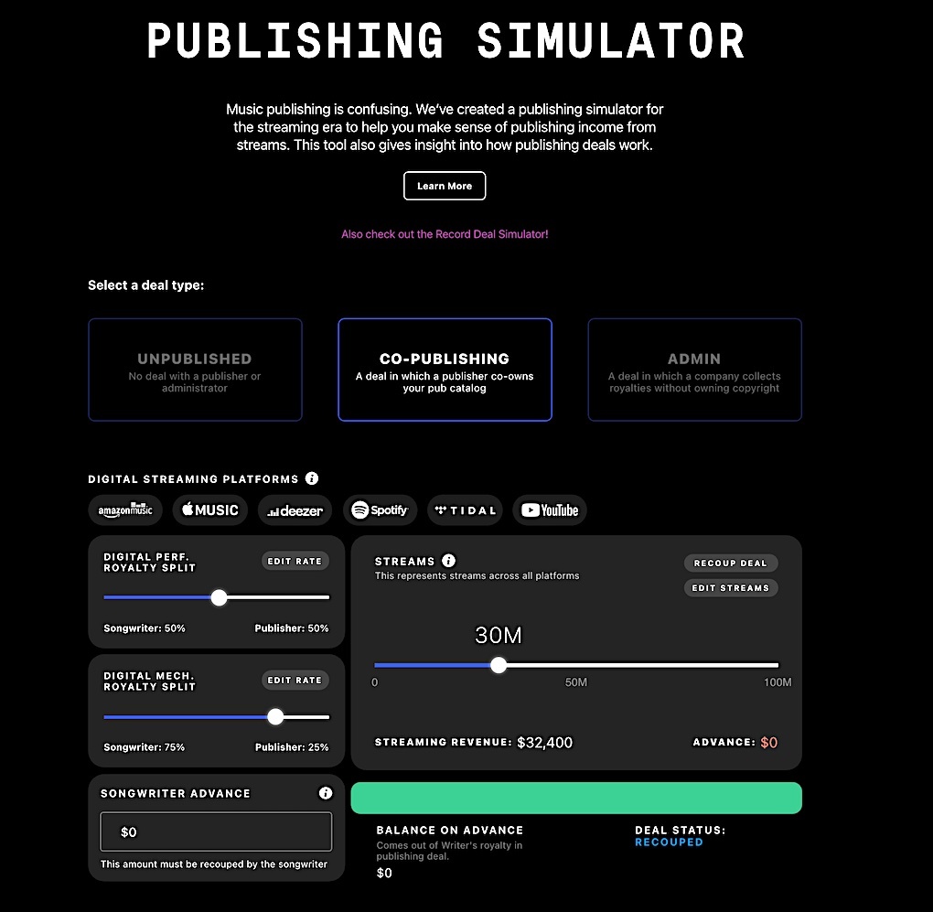 Publishing royalty simulator image