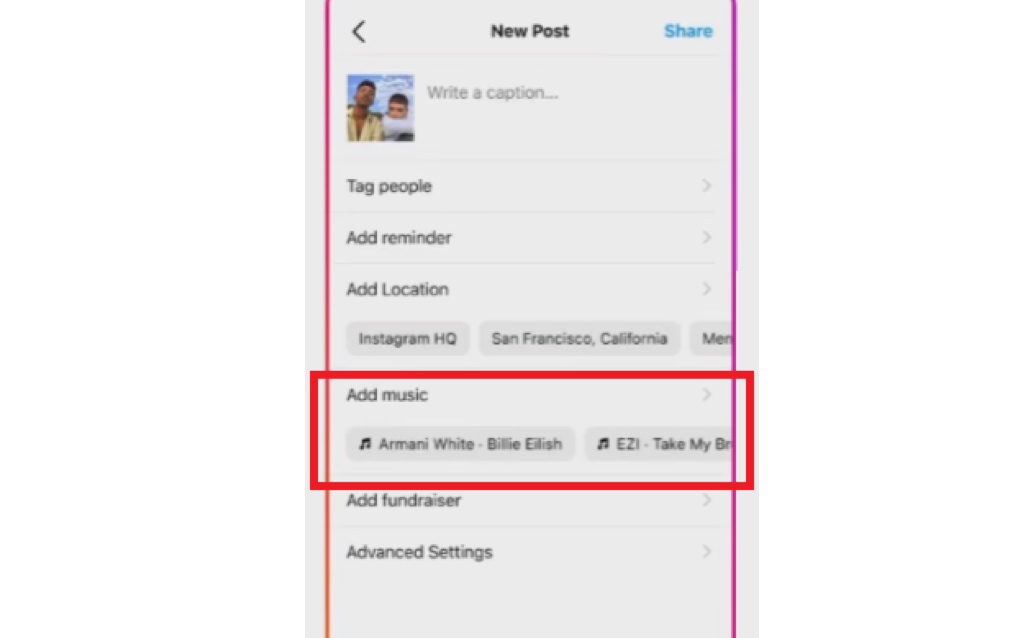 Add music to an Instagram still image post